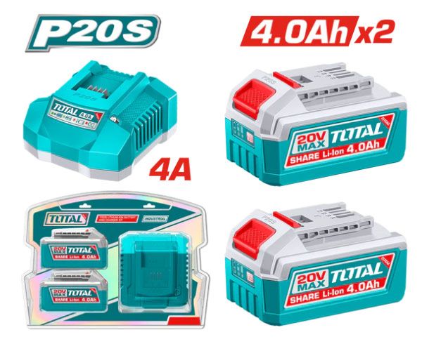  Bộ 2 pin và 1 sạc P20S 20Vx4.0Ah Total TFBCPK2013 