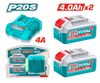 Bộ 2 pin và 1 sạc P20S 20Vx4.0Ah Total TFBCPK2013