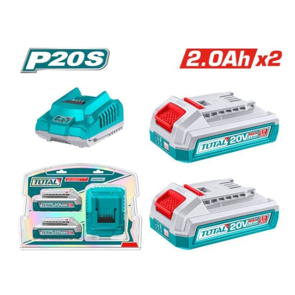  Bộ 2 Pin 20Vx2.0Ah và sạc 20V Total TFBCPK2212 
