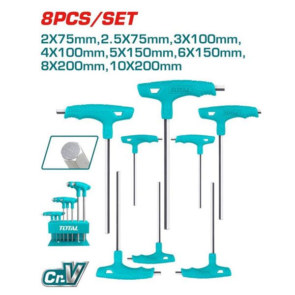  Bộ 8 chìa lục giác tay cầm chữ T đầu bằng Total THHW80816 