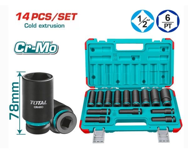  Bộ 14 đầu tuýp sâu 1/2 inch Total THKISD12143L 