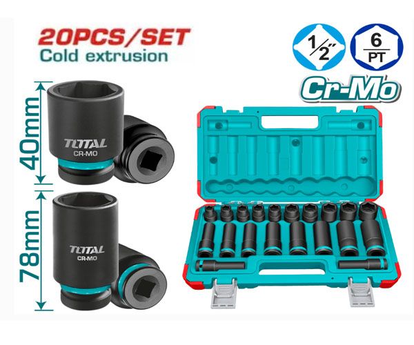  Bộ 20 đầu tuýp 1/2 inch Total THKISD12203L 