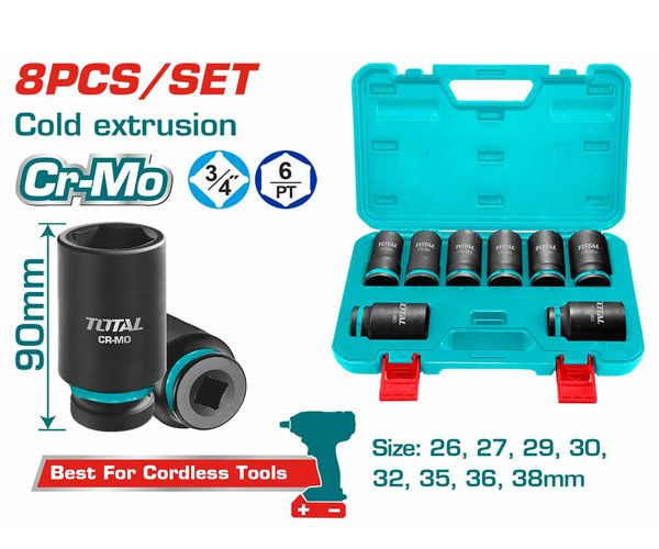  Bộ 8 đầu tuýp dài 90mm 3/4 inch Total THKISD34082L 