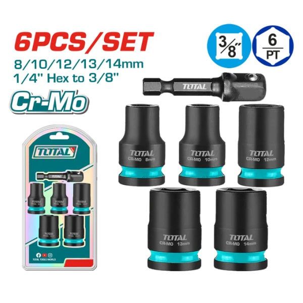  Bộ 6 đầu tuýp 3/8 inch kèm đầu chuyển đổi cao cấp Total THKISD38062 