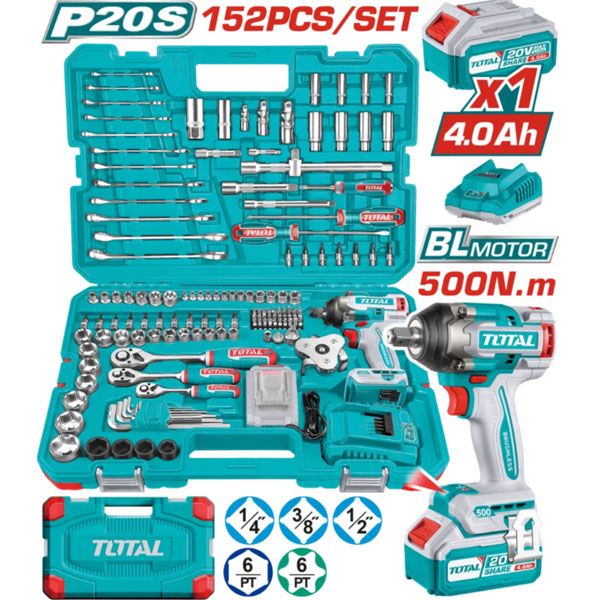  Bộ combo máy vặn bu lông dùng 20V và 152 món phụ kiện Total THKTHP31522 