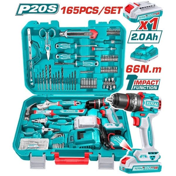  Bộ 166 món bao gồm máy khoan búa dùng pin 20V Total THKTHP41667 