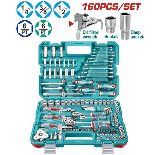  Bộ dụng cụ đồ nghề sửa xe cơ khí kết hợp gồm 160 món Total THKTHP61607 