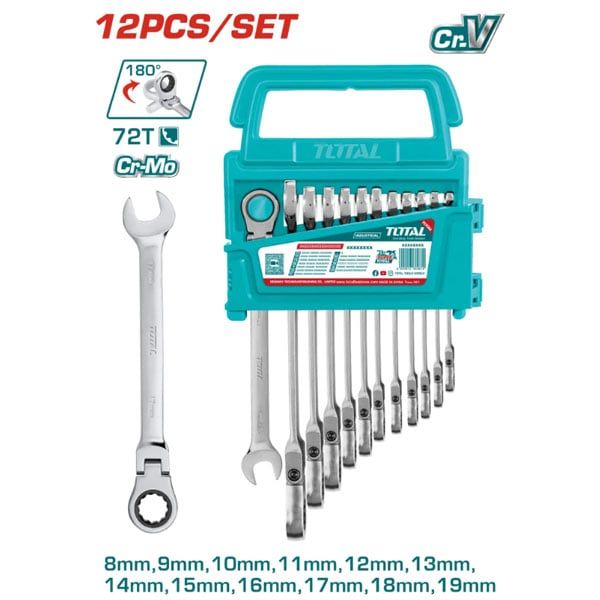  Bộ 12 cờ lê vòng miệng tự động lắc léo 8-19mm Total THT102RK5126 