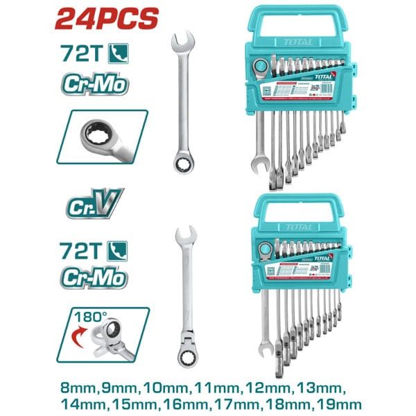  Bộ 24 cờ lê vòng miệng tự động 8-19mm Total THT103RK246 