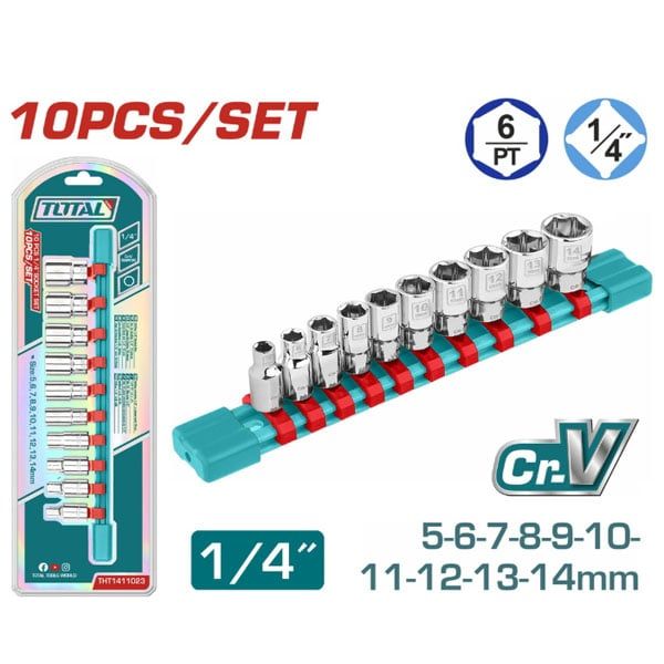  Bộ 10 đầu tuýp 6 cạnh chuôi 1/4 inch Total THT1411023 