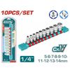 Bộ 10 đầu tuýp 6 cạnh chuôi 1/4 inch Total THT1411023