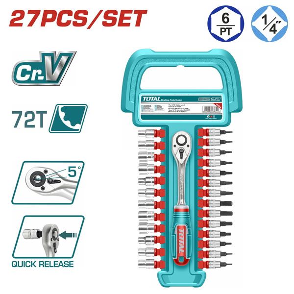  Bộ cần tự động và đầu tuýp 1/4 Inch 27 chi tiết Total THT141271 
