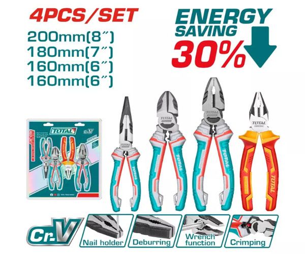  Bộ 4 kìm răng, cắt và kìm mũi dài cao cấp Total THT2K0456 