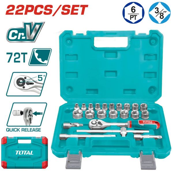  Bộ tuýp 22 món đầu nối 3/8 inch Total THT381221 