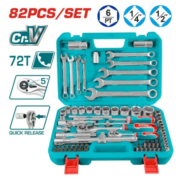  Bộ 82 cần và đầu tuýp 1/4 và 1/2 inch Total THT421802 