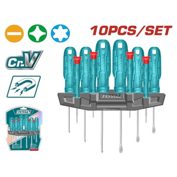  Bộ 10 tua vít dẹp, bake, sao và tua vít chuẩn Total THTDC251001 