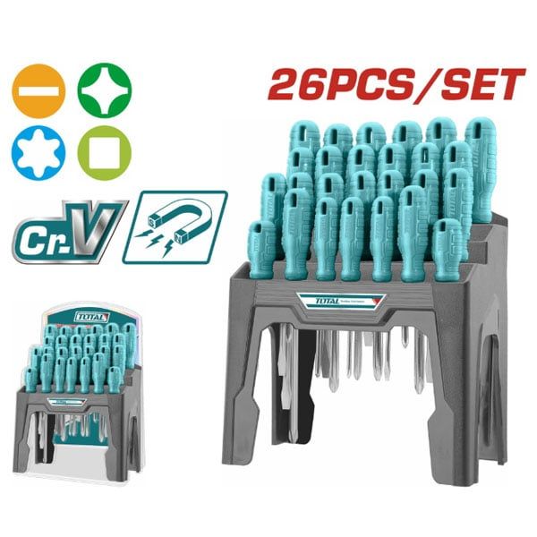  Bộ 26 tua vít dẹp, bake, sao, vuông Total THTDC252601 