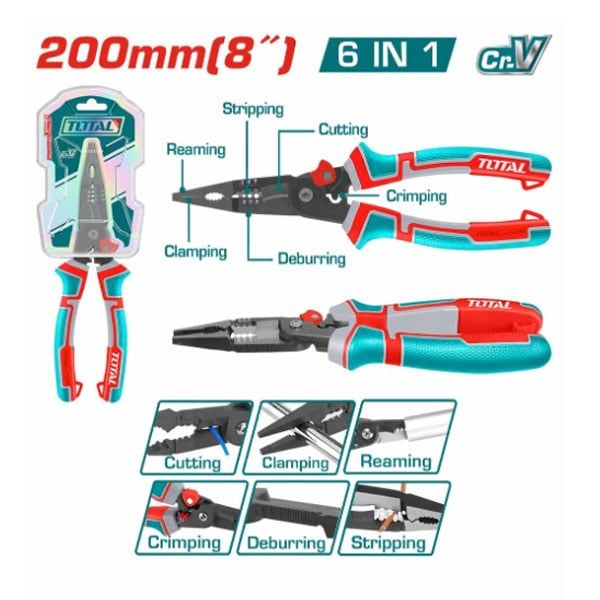  Kìm mũi nhọn mỏ dài đa chức năng 6 trong 1 8 inch/200mm Total THTMF286 