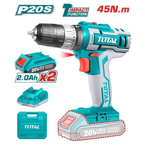  Máy Khoan Động Lực Dùng Pin Total TIDLI200215 P20S 45Nm 10mm (Kèm 2 Pin 2.0Ah và 1 Sạc) 