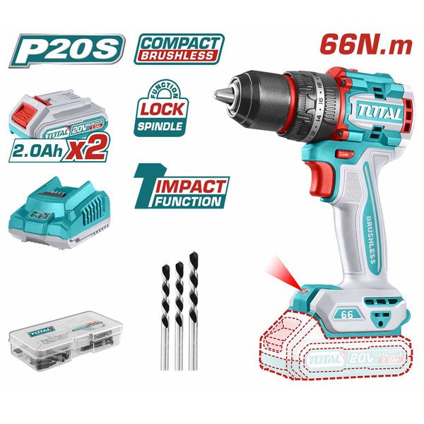  Máy khoan búa dùng pin 20V-66N.m Total TIDLI20668 