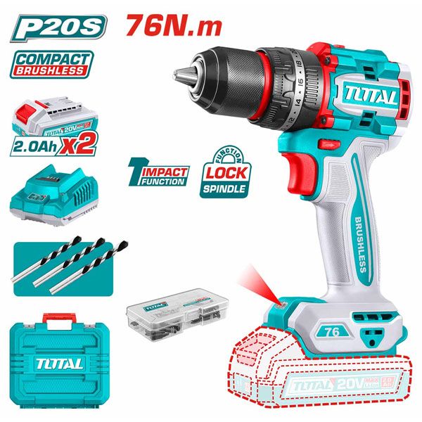  Máy khoan búa dùng pin 20V-76N.m Total TIDLI20768 