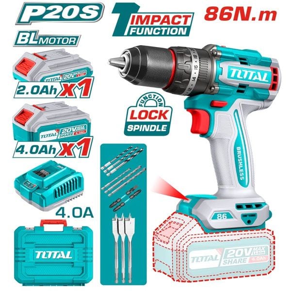  Máy khoan búa dùng pin 20V-86N.m Total TIDLI20868 