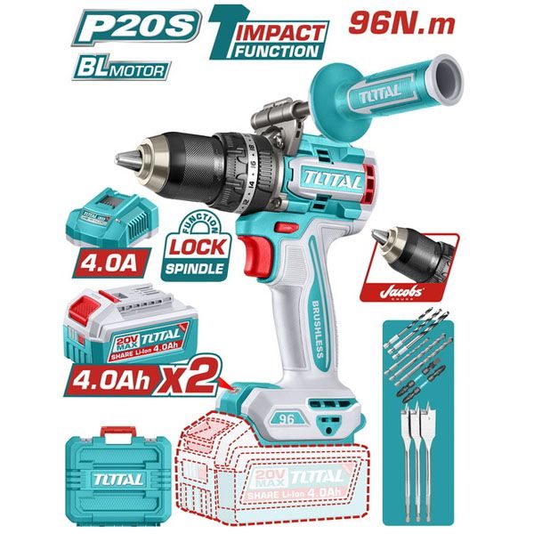  Máy khoan động lực dùng pin 20V Total TIDLI209686 
