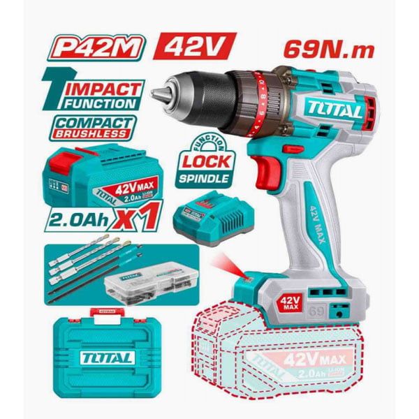 Máy khoan búa dùng pin 42V-69N.m Total TIDLI426981 