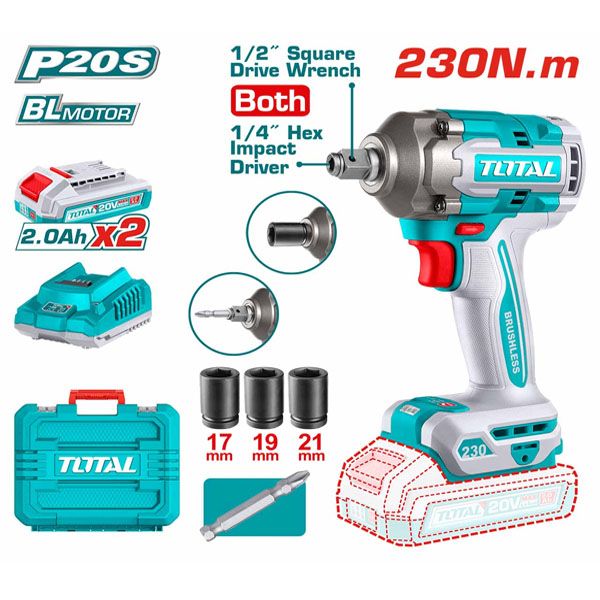  Máy vặn vít và vặn bu lông 2 trong 1 dùng pin 20V Total TIWLI20236 