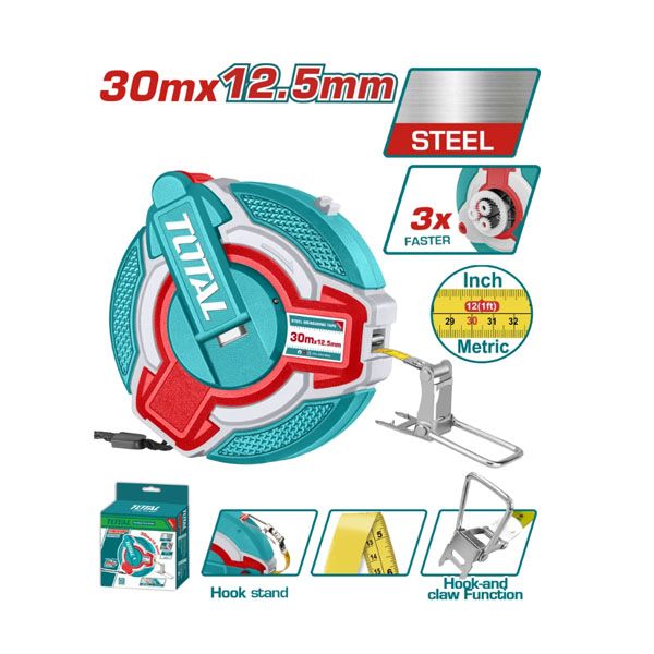  Thước kéo thép nền vàng 30mx12.5mm Total TMT08306 