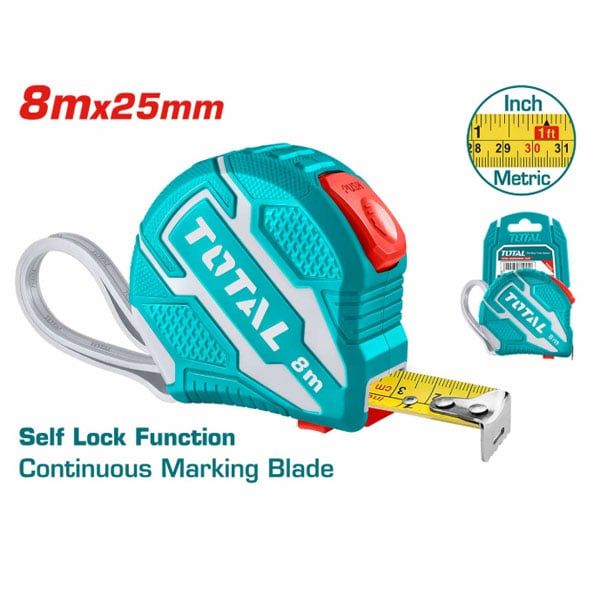  Thước cuộn thép nền vàng 8mx25mm Total TMT126281 