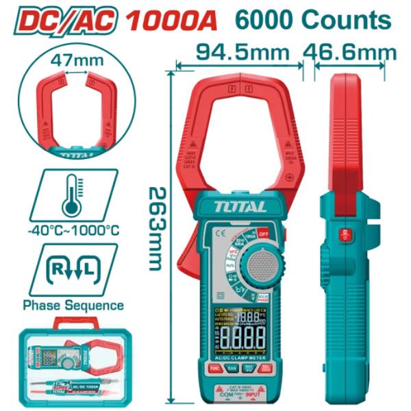  Đồng hồ Ampe kìm DC/AC 1000A kỹ thuật số Total TMT7610002 