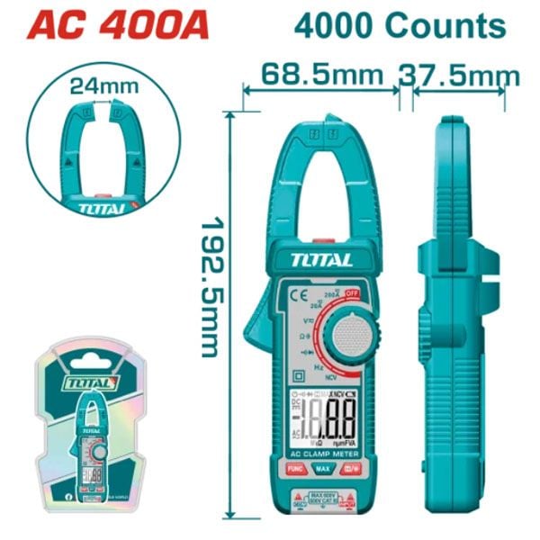  Đồng hồ Ampe kìm AC 400A kỹ thuật số Total TMT762001 