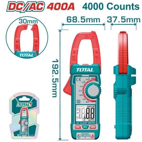  Đồng hồ Ampe kìm DC/AC 400A kỹ thuật số Total TMT762002 