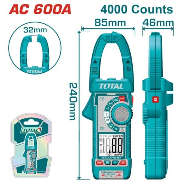  Đồng hồ Ampe kìm AC 600A kỹ thuật số Total TMT766001 