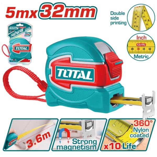  Thước cuộn thép nền vàng 5mx32mm Total TMT80532 