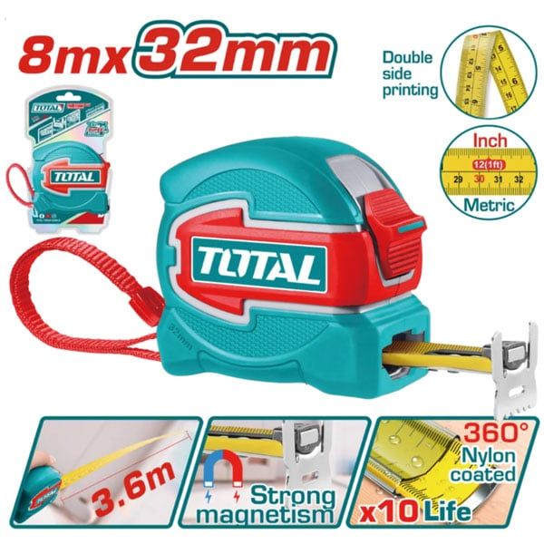  Thước cuộn thép nền vàng 8mx32mm Total TMT80832 