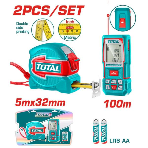  Bộ combo máy đo khoảng cách và thước kéo thép 5mx32mm Total TOS250902 