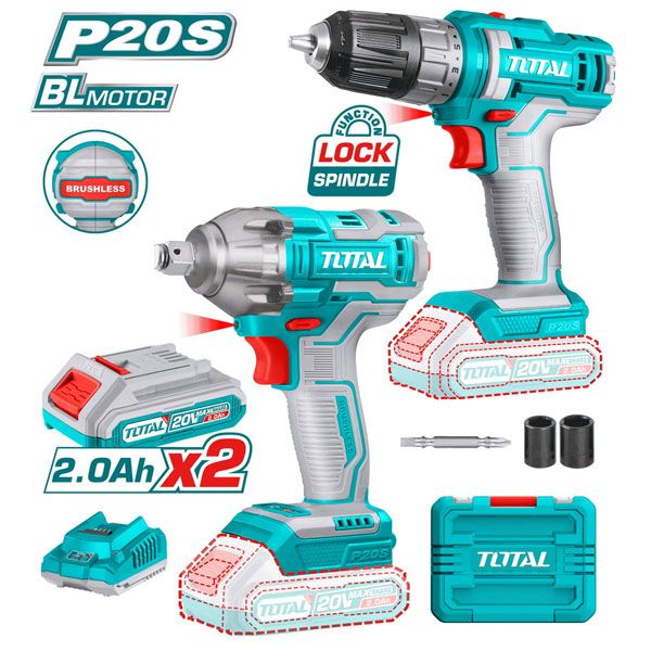 Bộ combo máy khoan và máy siết bu lông dùng pin 20V Total TOSLI230702 