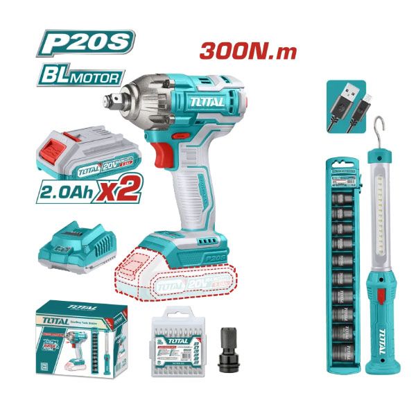  Bộ combo máy vặn bu lông và đèn làm việc dùng pin 20V Total TOSLI231004 