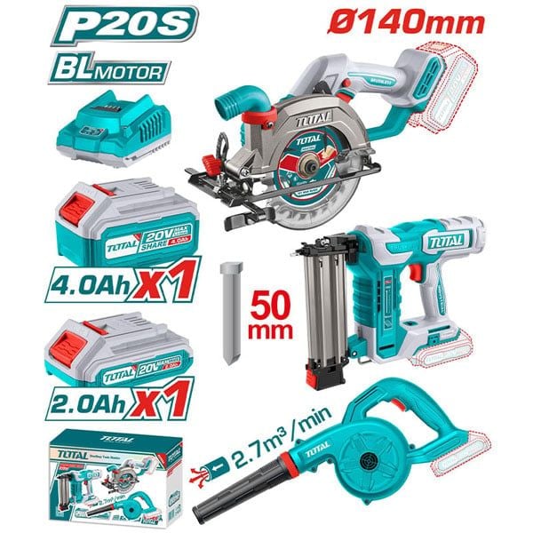  Bộ combo máy cưa đĩa, máy thổi bụi, máy bắn đinh dùng pin 20V Total TOSLI240683 