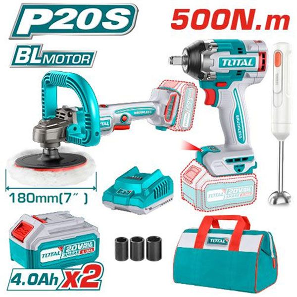  Bộ combo máy vặn bu lông, máy đánh bóng, máy xay dùng pin 20V Total TOSLI240686 
