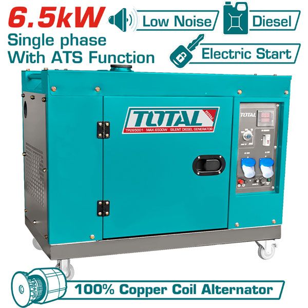  Máy Phát Điện Total TP265001-1 6.5kW Chạy Dầu Diesel Cách Âm có ATS 