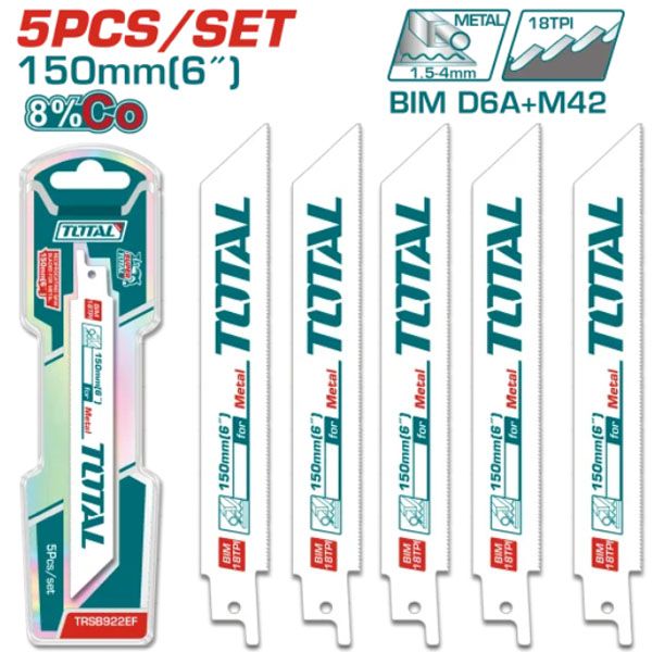  Bộ 5 lưỡi cưa kiếm cho kim loại 150mm Total TRSB922EF 