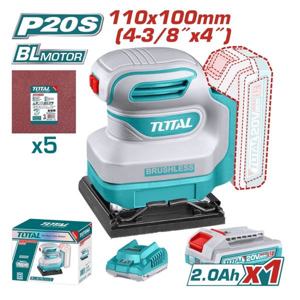  Máy Chà Nhám Rung Dùng Pin Total TSHSLI20241 20V Đế 110x100mm (Kèm 1 Pin 2.0Ah và 1 Sạc) 