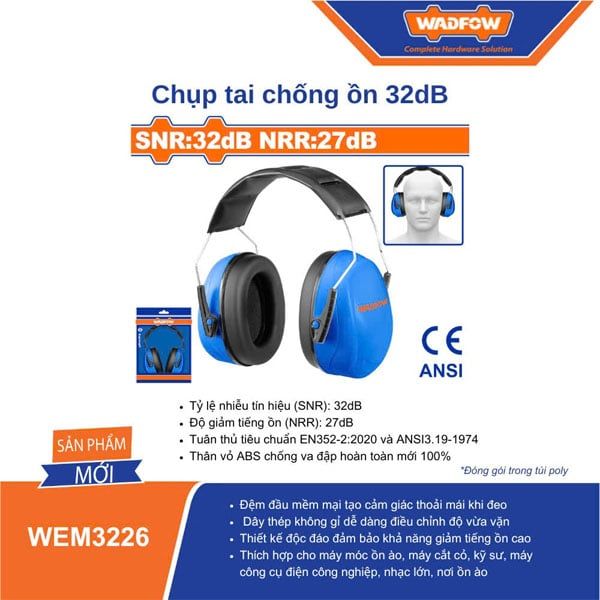  Chụp tai chống ồn 32dB WADFOW WEM3226 