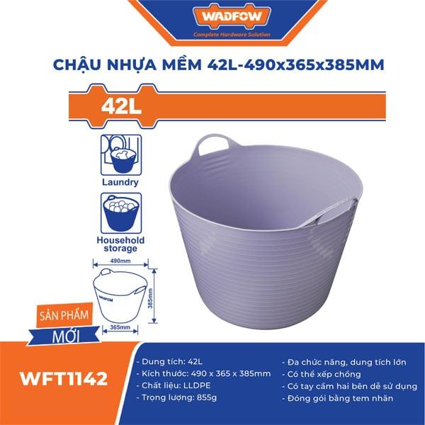  Chậu nhựa mềm 42L-490x365x385mm WADFOW WFT1142 