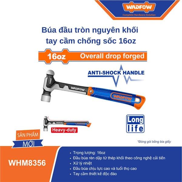  Búa đầu tròn tay cầm chống sốc 16oz/ 450g WADFOW WHM8356 