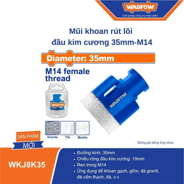  Mũi khoan rút lõi đầu kim cương 35mm-M14 WADFOW WKJ8K35 