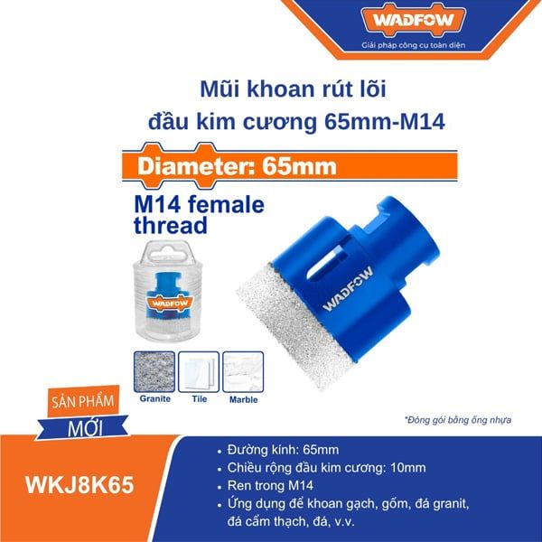  Mũi khoan rút lõi đầu kim cương 65mm-M14 WADFOW WKJ8K65 